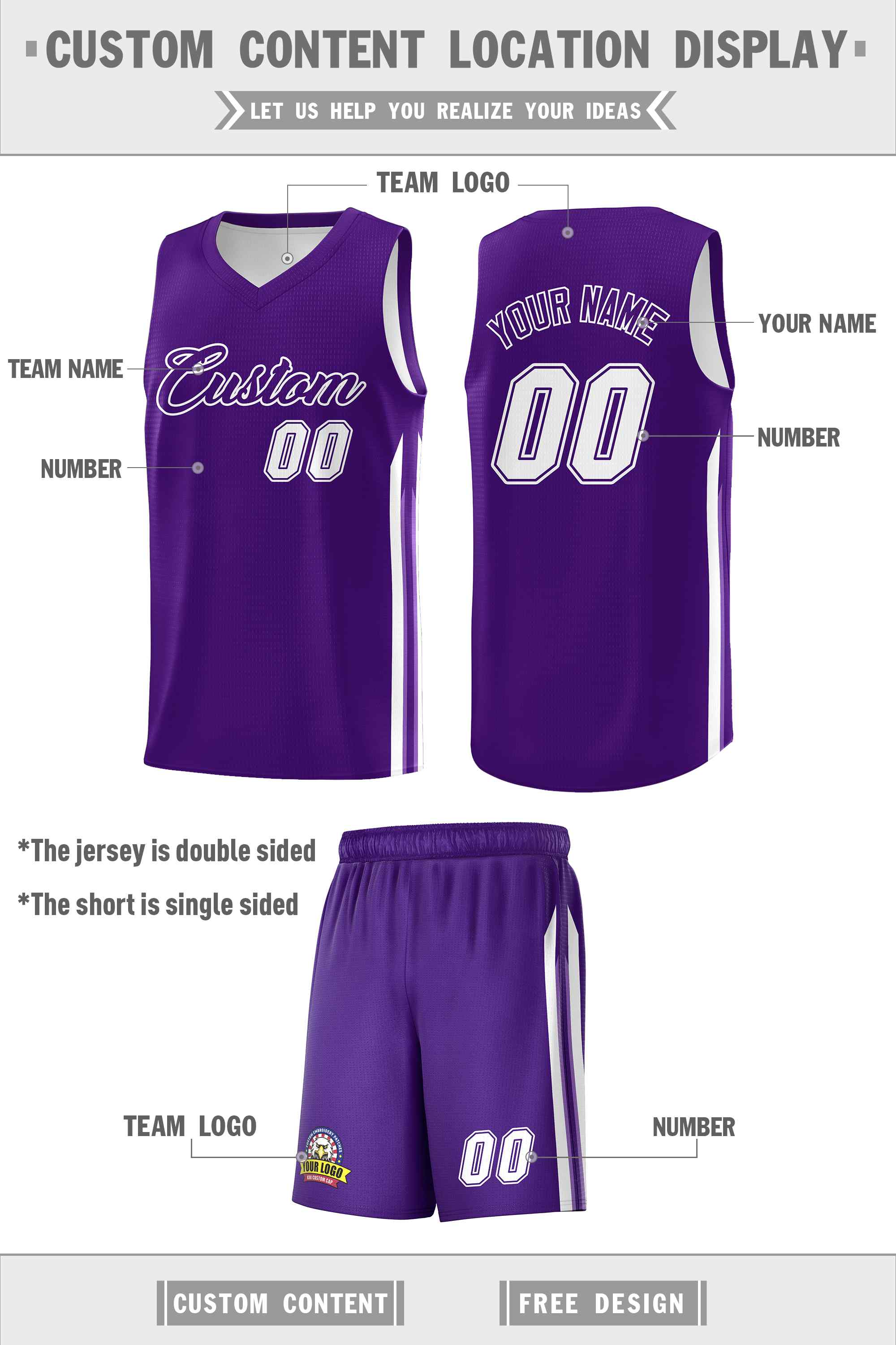 Custom Purple White Double Side Sets Men Basketball Jersey