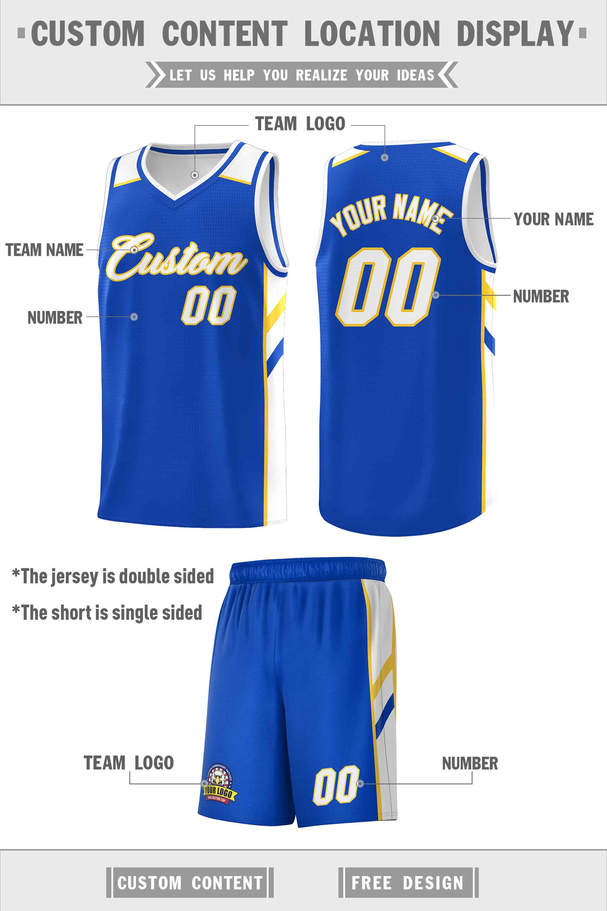 Custom Royal White Double Side Sets Men Basketball Jersey