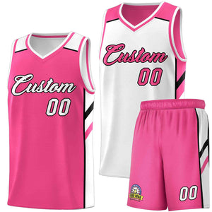 Maillot de basket-ball personnalisé pour hommes, ensemble Double face rose et blanc