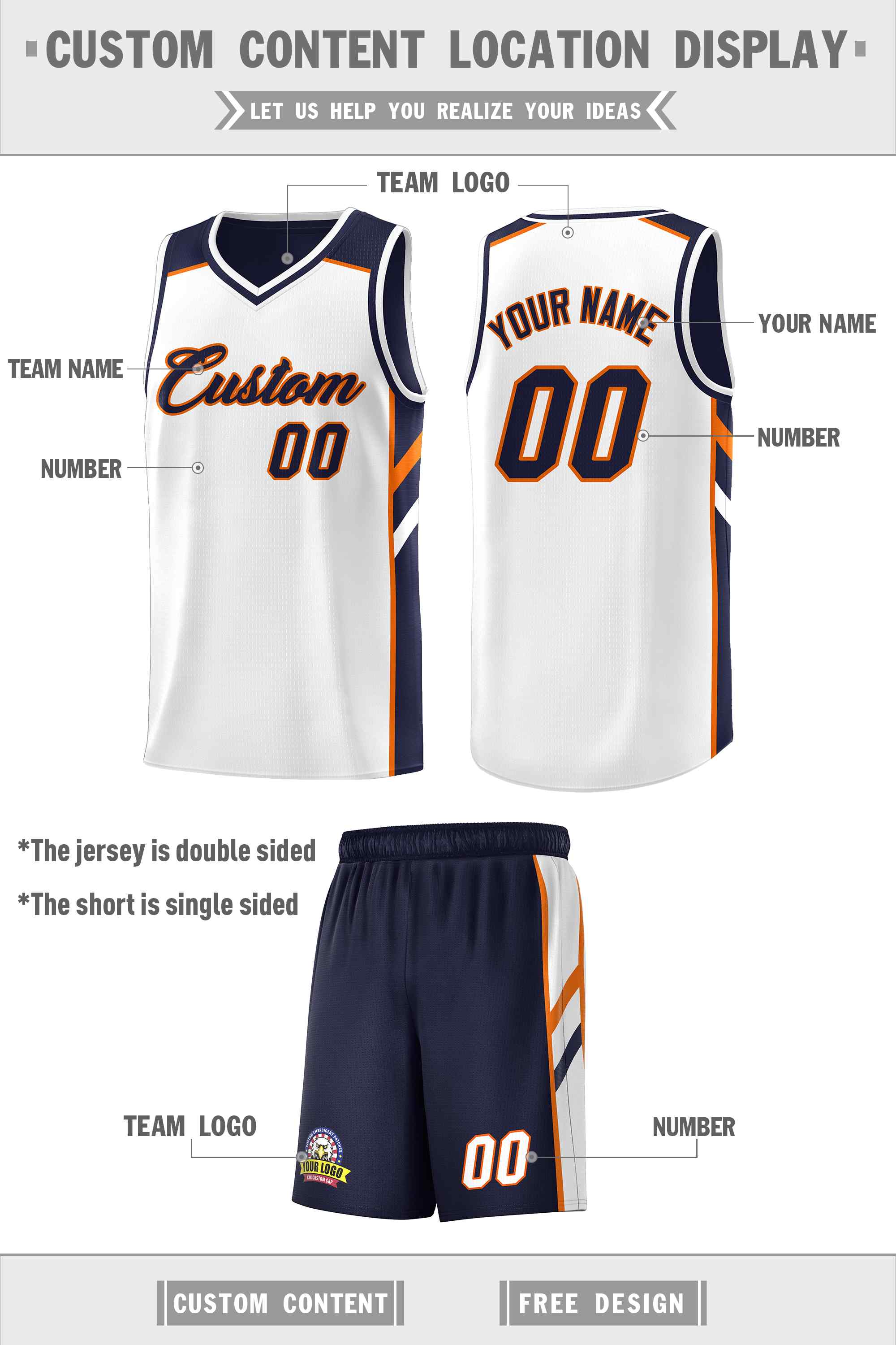 Custom Navy White Double Side Sets Men Basketball Jersey