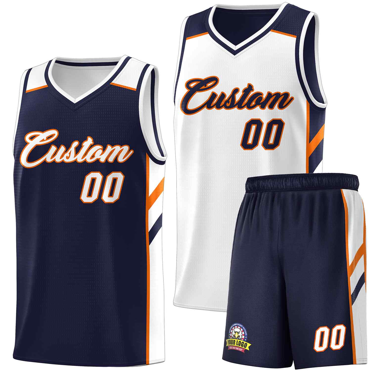 Custom Navy White Double Side Sets Men Basketball Jersey