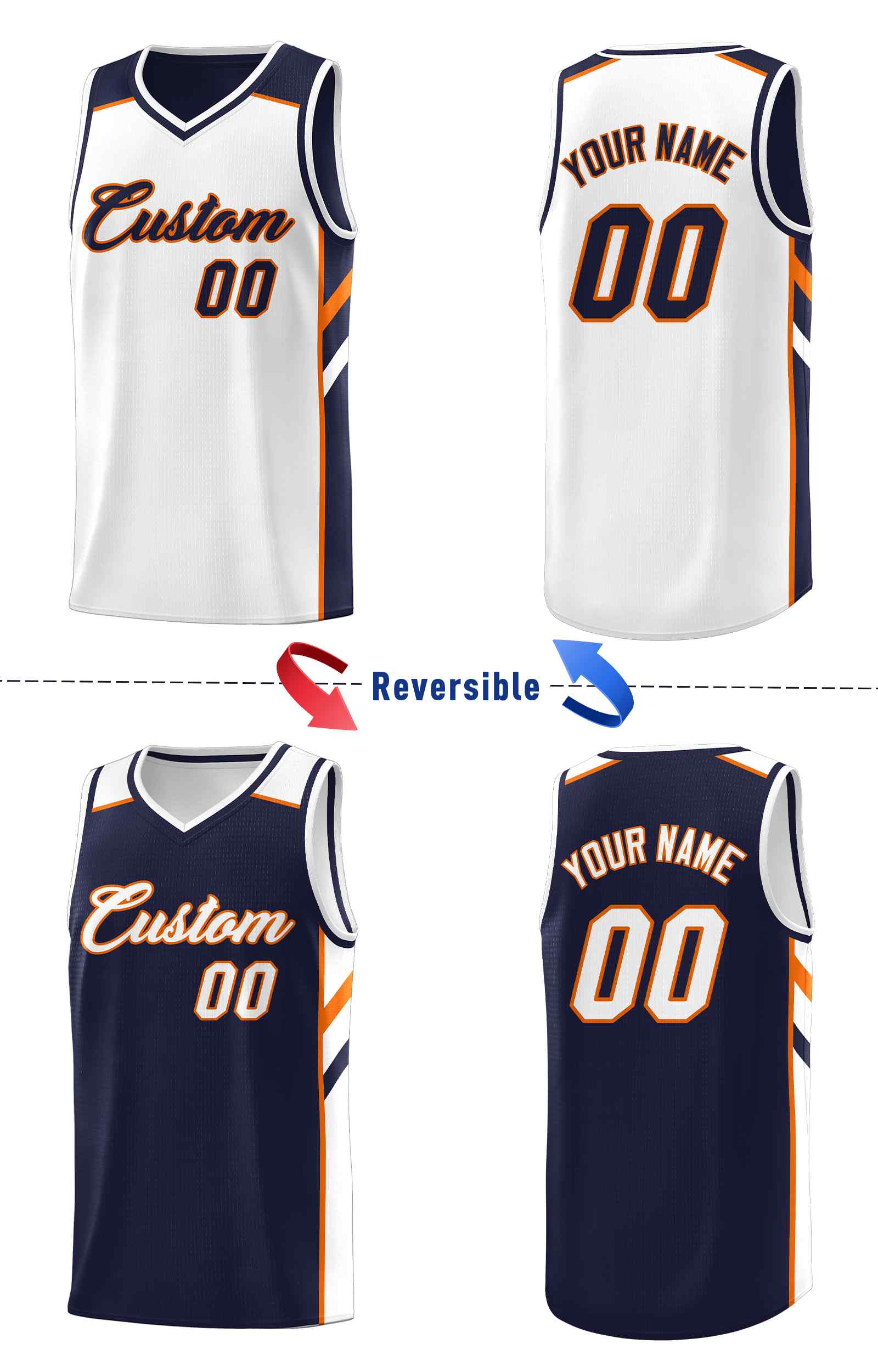 Custom Navy White Double Side Sets Men Basketball Jersey