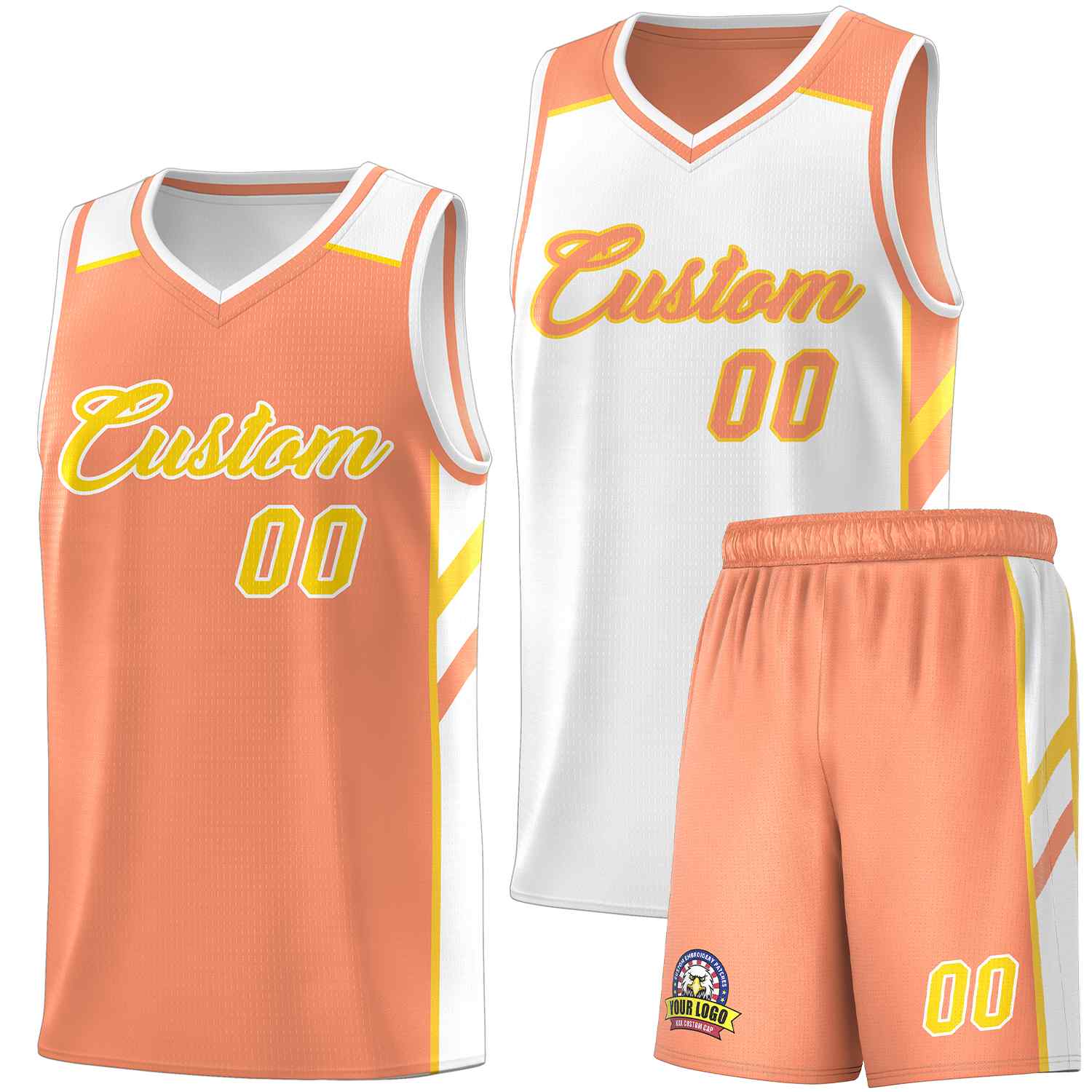 Maillot de basket-ball personnalisé Orange blanc-jaune Double face pour hommes