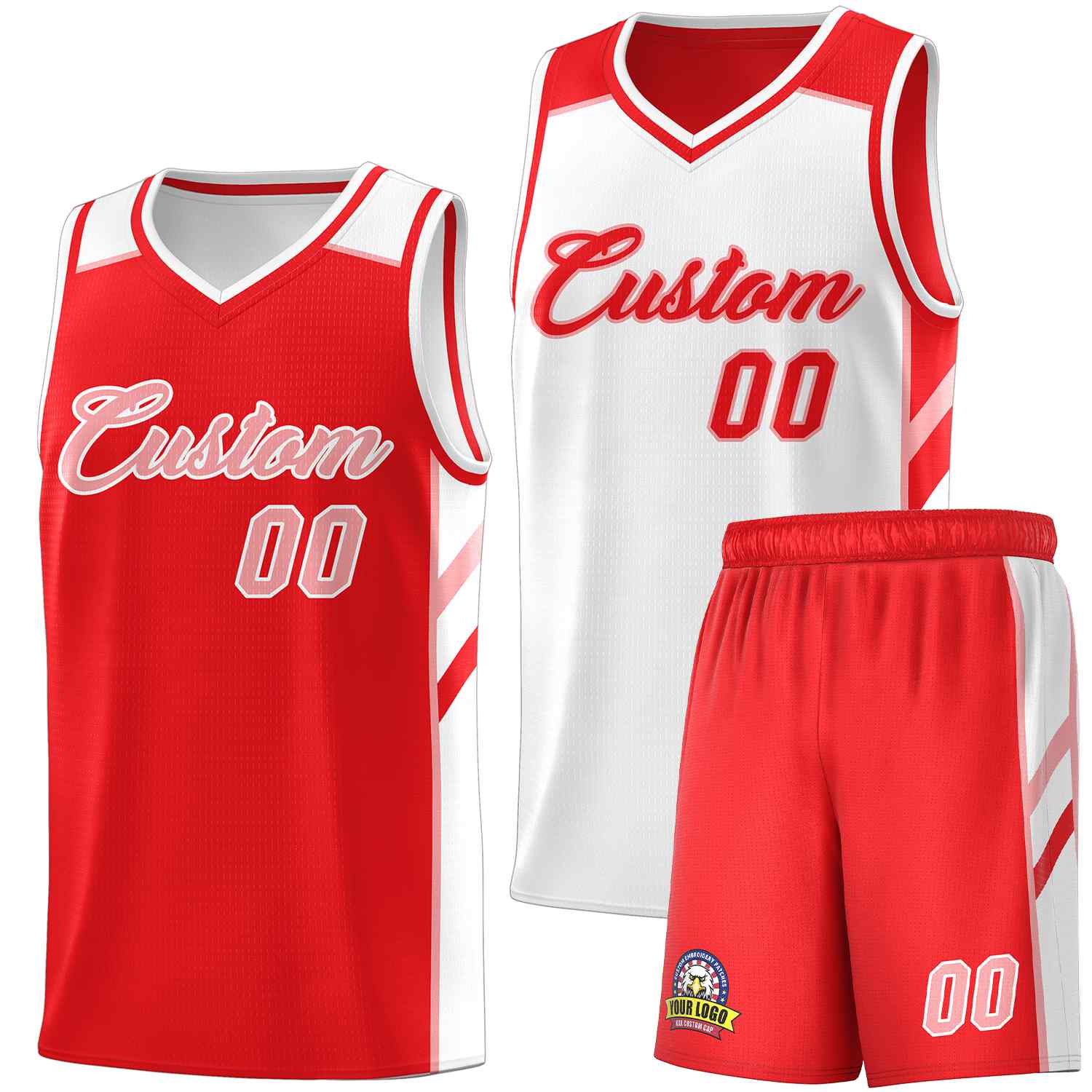 Maillot de basket-ball personnalisé pour hommes, ensembles Double face rouge blanc-rose