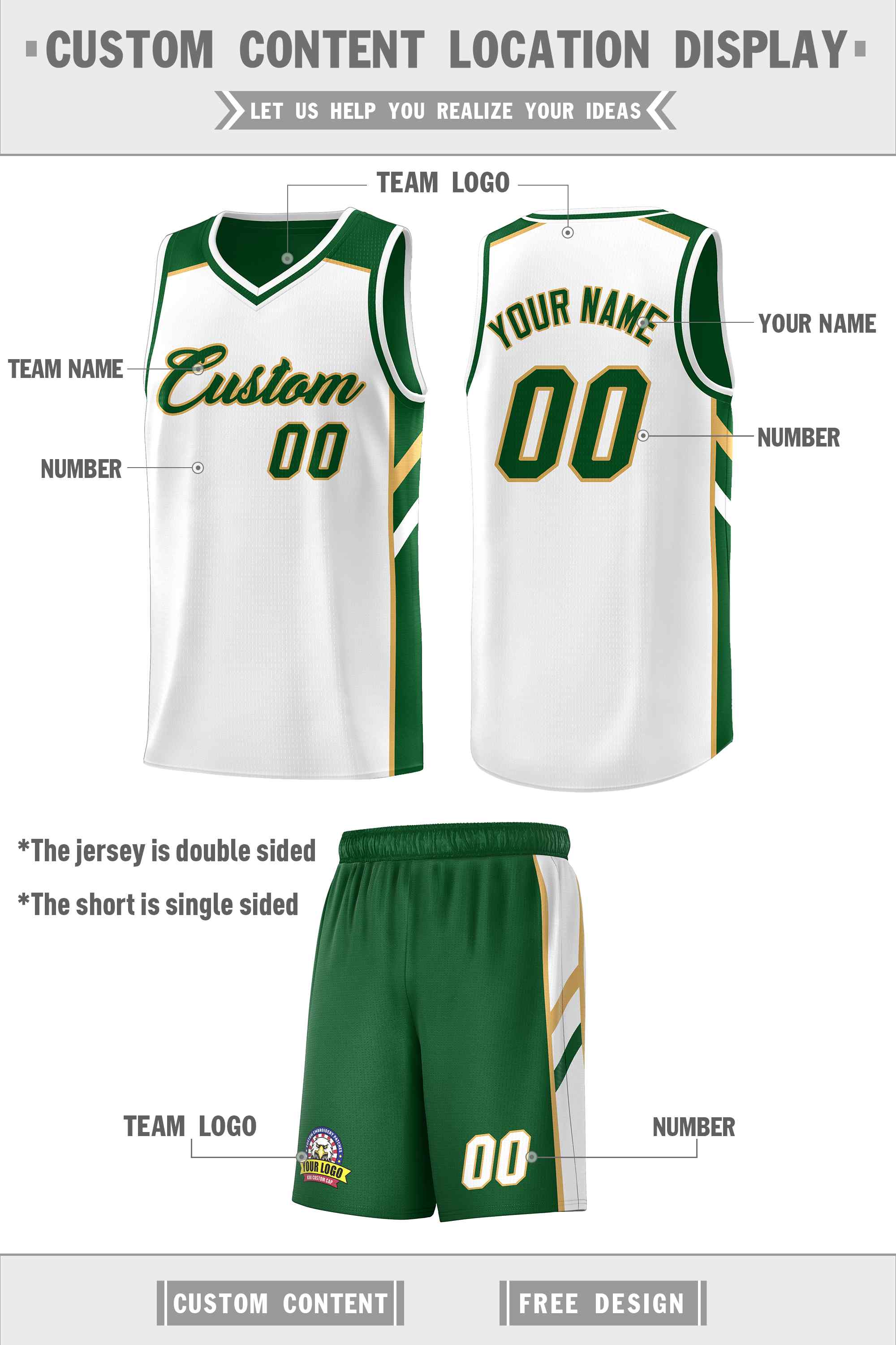 Custom Green White Double Side Sets Men Basketball Jersey