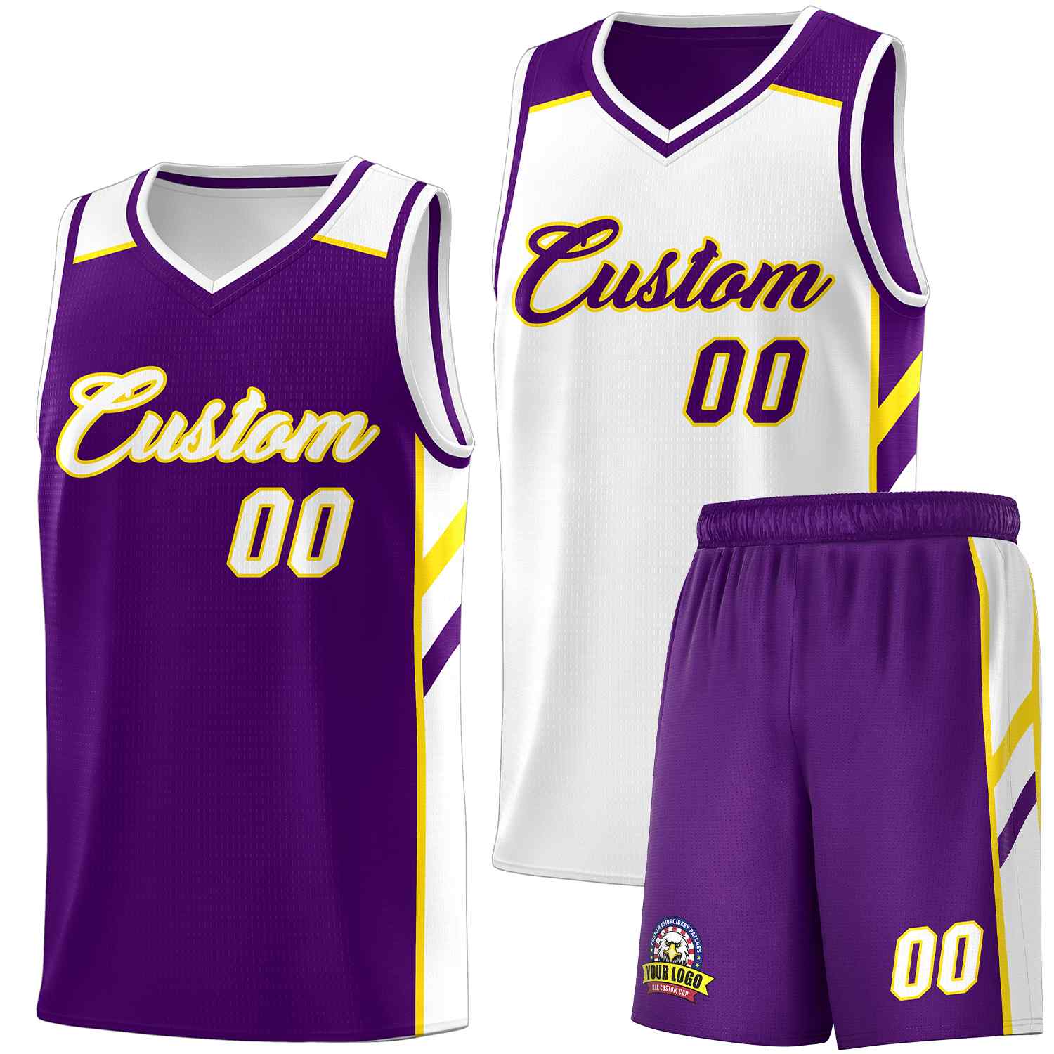 Maillot de basket-ball personnalisé pour hommes, ensemble Double face violet et blanc