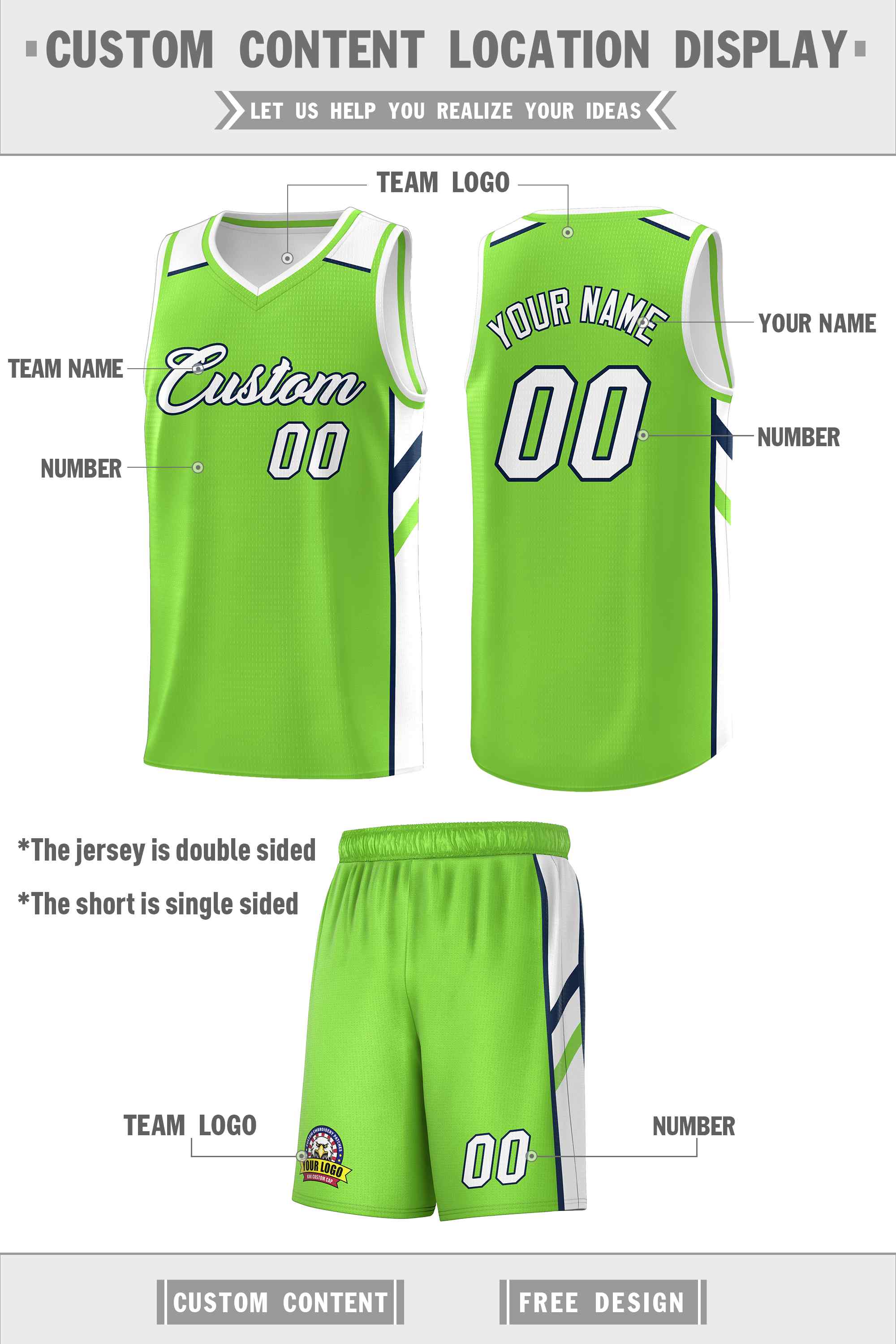 Custom Neon Green White Double Side Sets Men Basketball Jersey