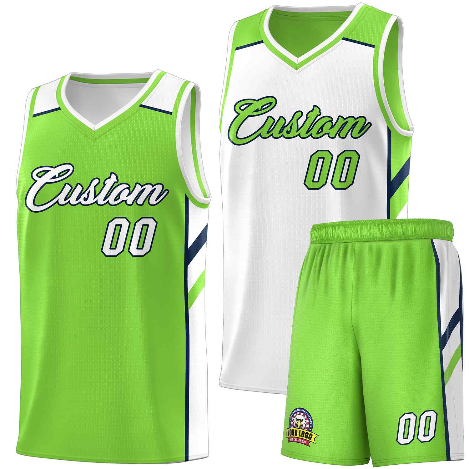 Custom Neon Green White Double Side Sets Men Basketball Jersey