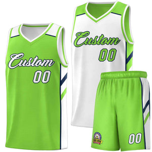 Maillot de basket-ball personnalisé pour hommes, ensemble Double face, vert néon, blanc