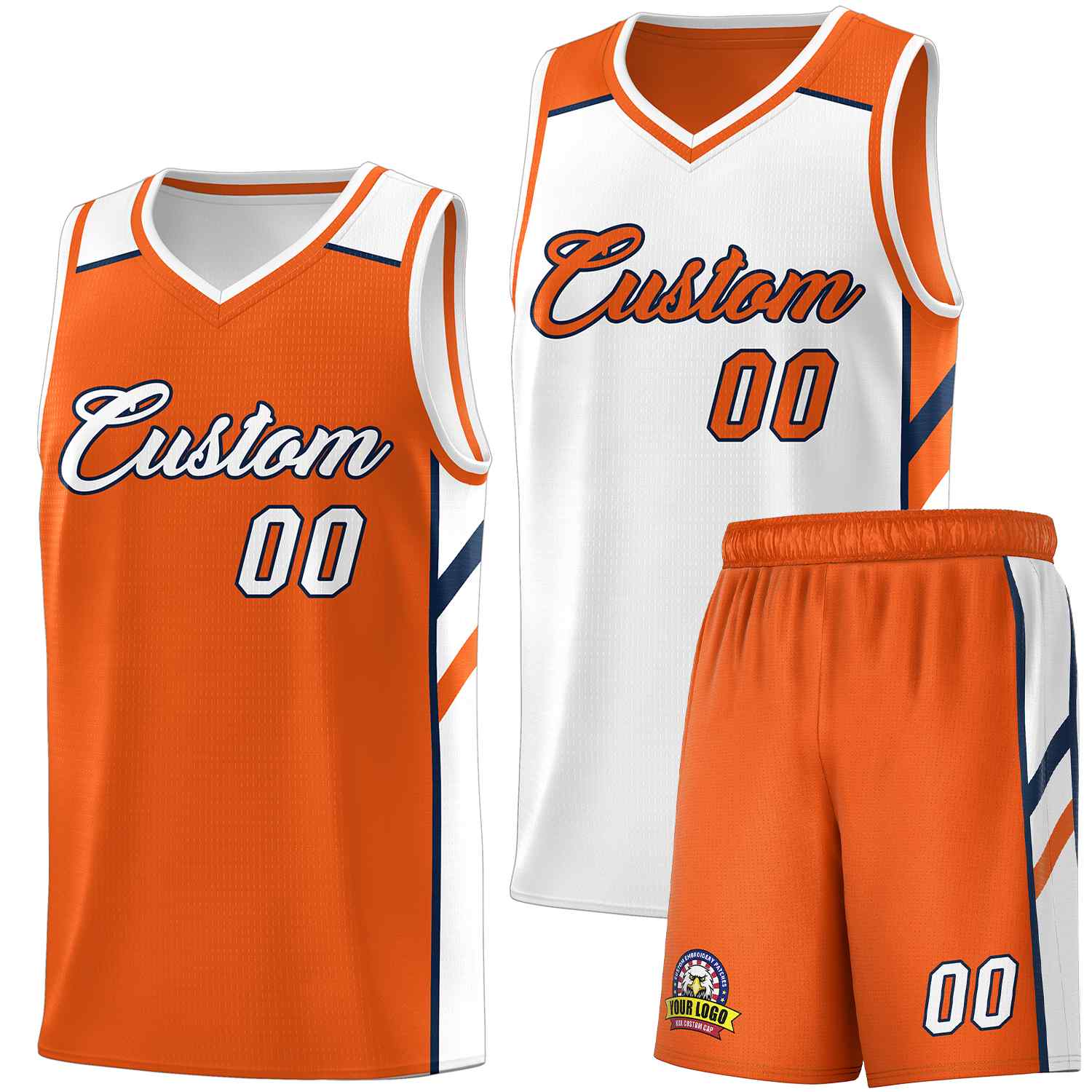 Le double côté blanc orange fait sur commande place le maillot de basket-ball des hommes