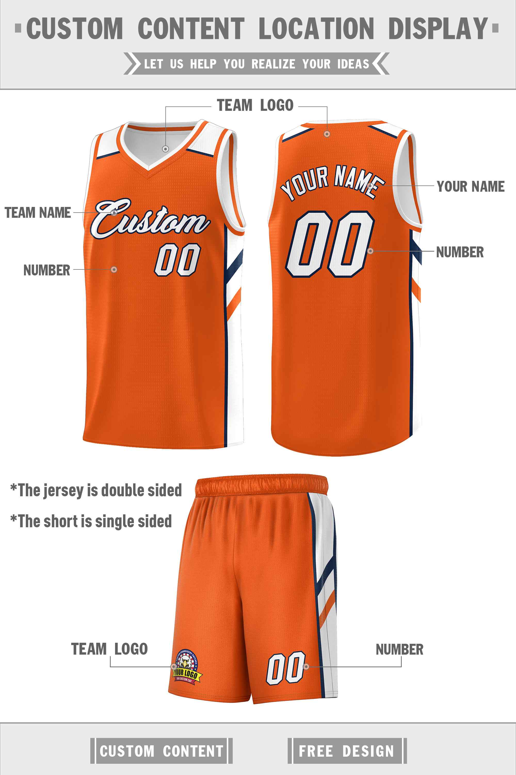 Custom Orange White Double Side Sets Men Basketball Jersey