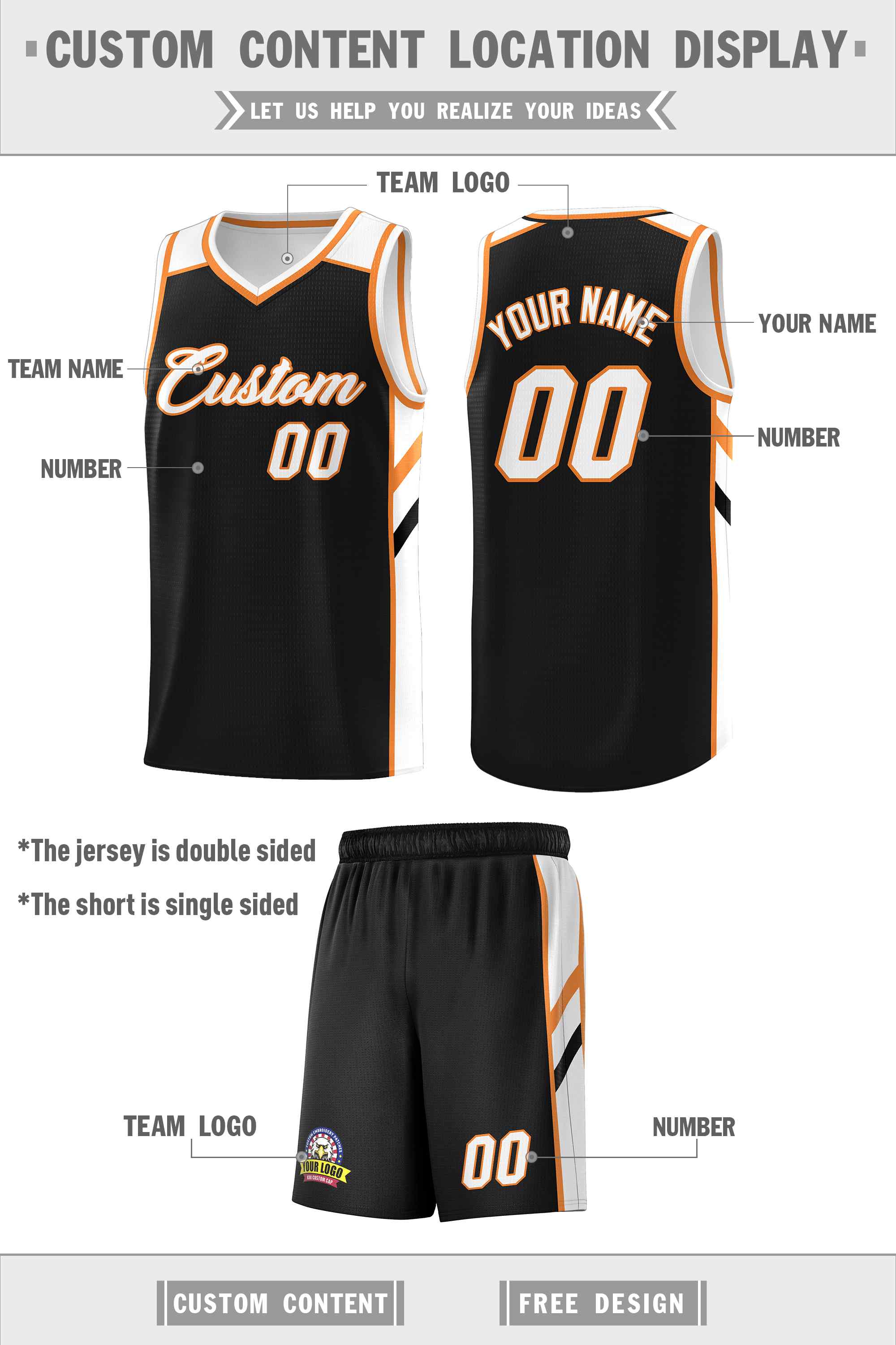 Custom Black White Double Side Sets Men Basketball Jersey