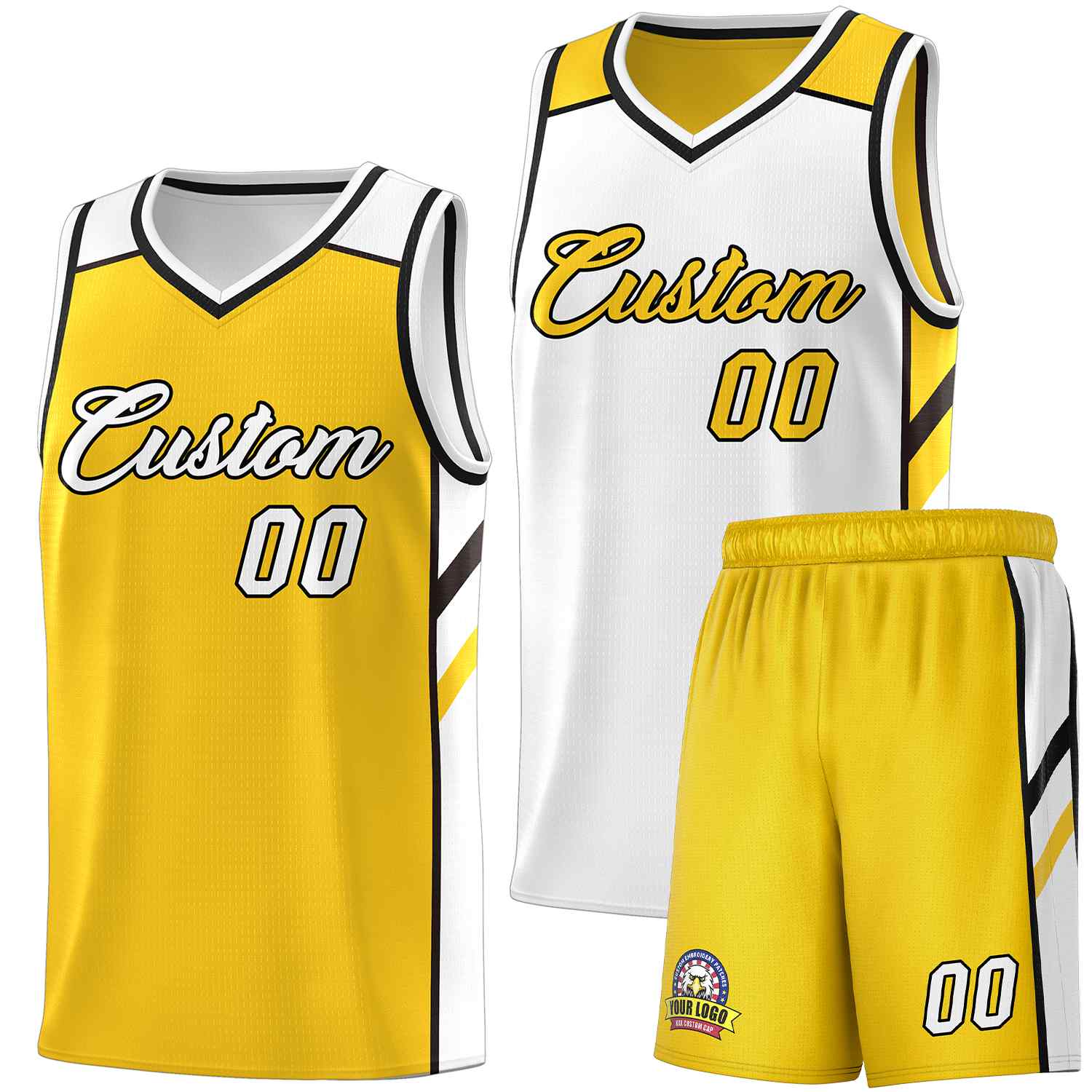 Le double côté blanc jaune fait sur commande place le maillot de basket-ball des hommes