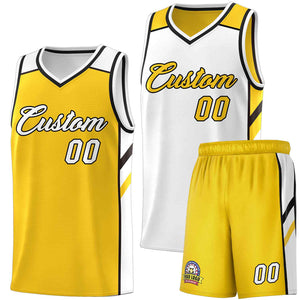 Custom Yellow White Double Side Sets Men Basketball Jersey