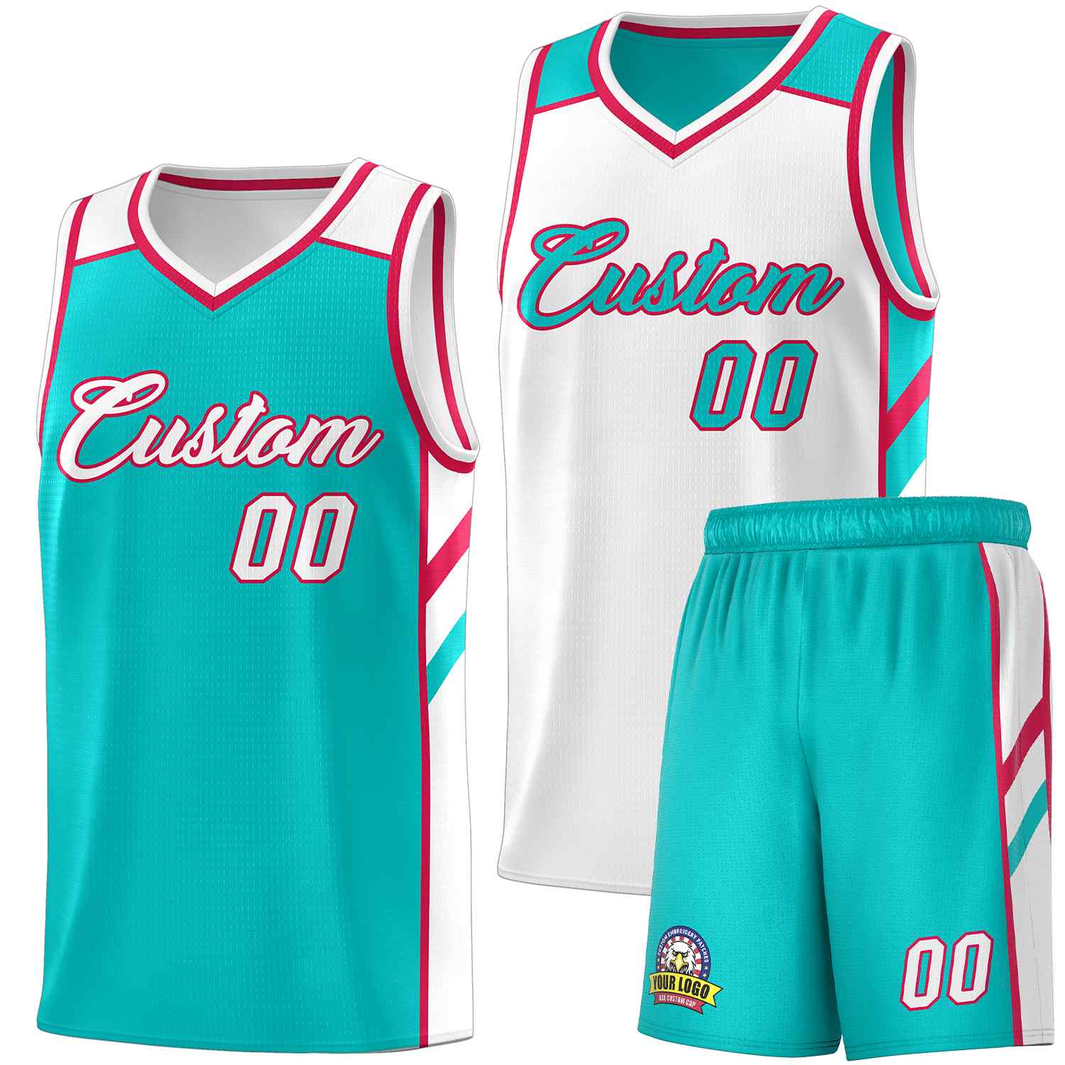 Maillot de basket-ball personnalisé Aqua White Double Side pour hommes