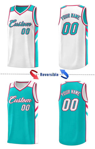 Custom Aqua White Double Side Sets Men Basketball Jersey