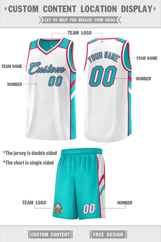 Custom Aqua White Double Side Sets Men Basketball Jersey
