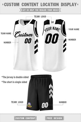 Custom Black White Double Side Sets Men Basketball Jersey