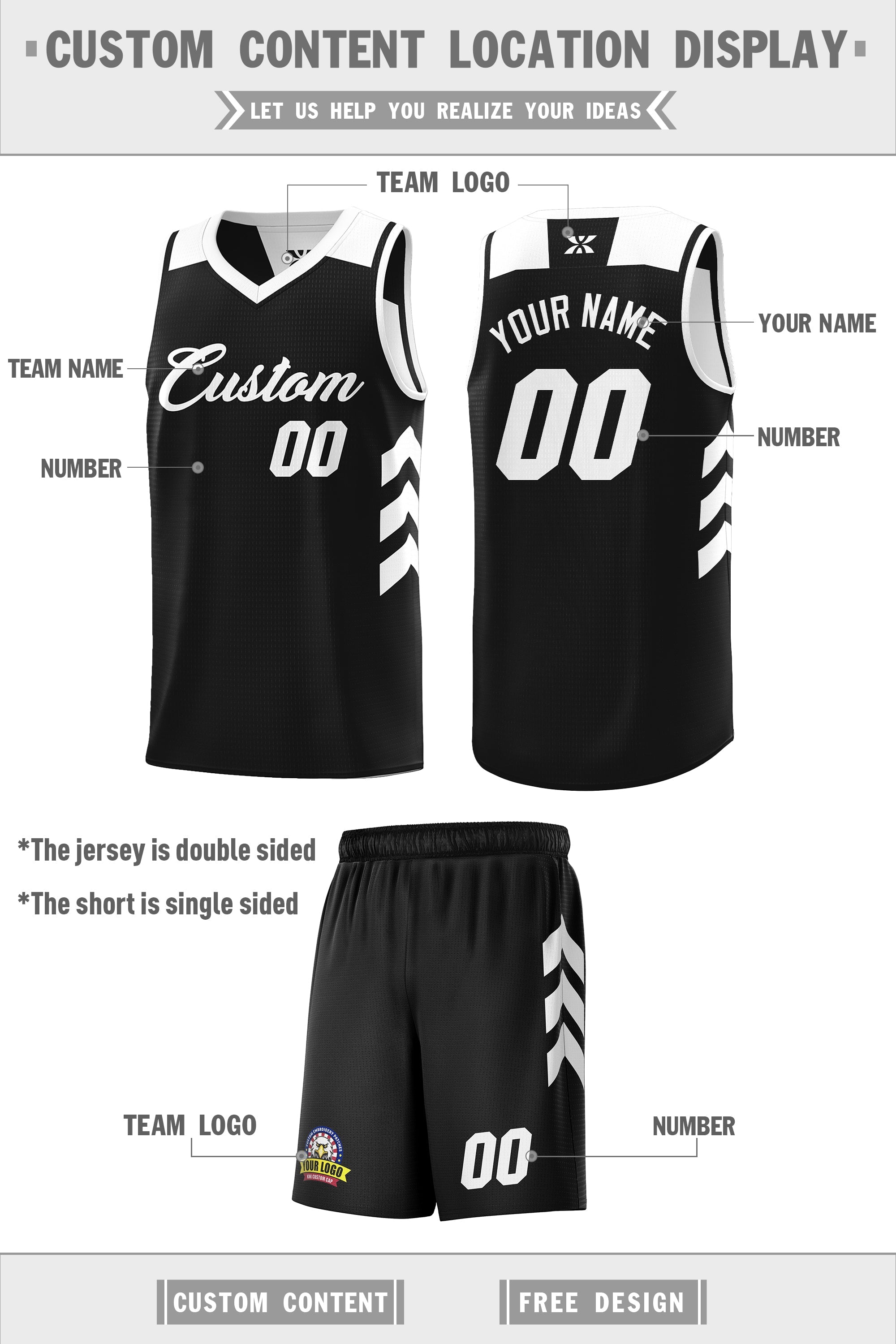 Maillot de basket-ball pour hommes, ensemble Double face noir et blanc personnalisé