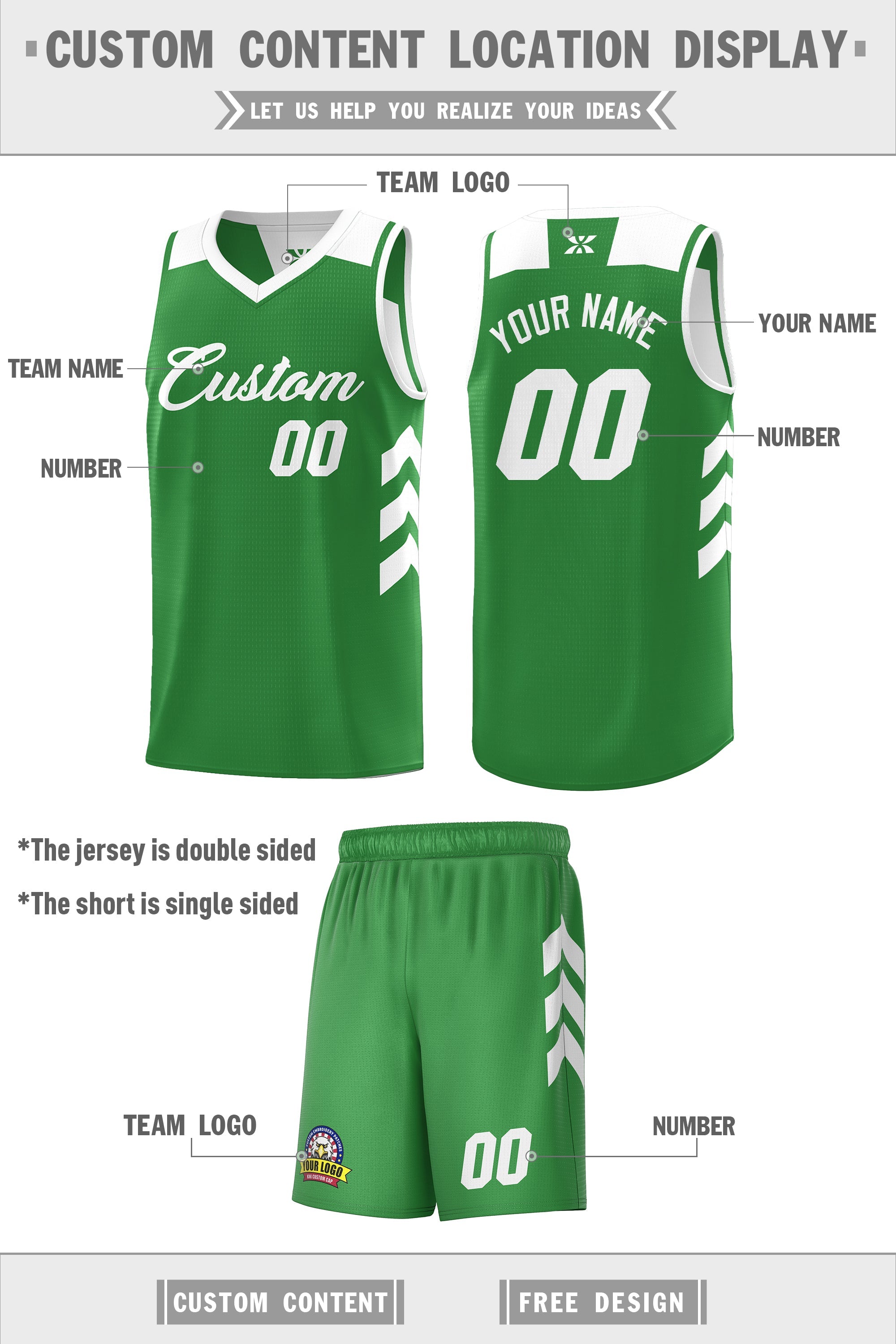 Custom White Green Double Side Sets Men Basketball Jersey