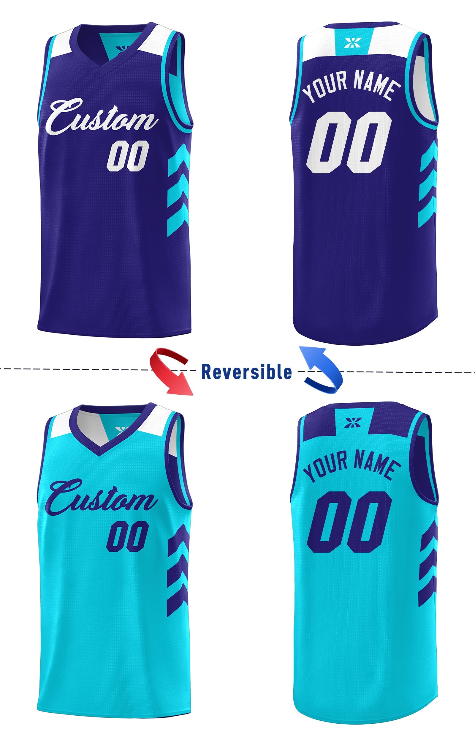 Custom Purple Aqua Double Side Sets Personalized Basketball Jersey