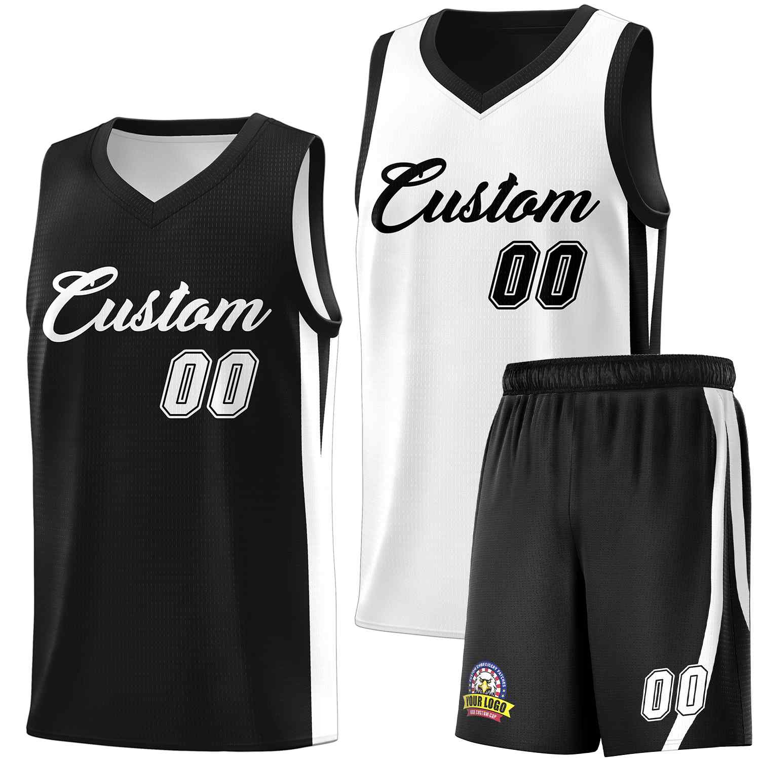 Custom Black White Double Side Sets Men Basketball Jersey