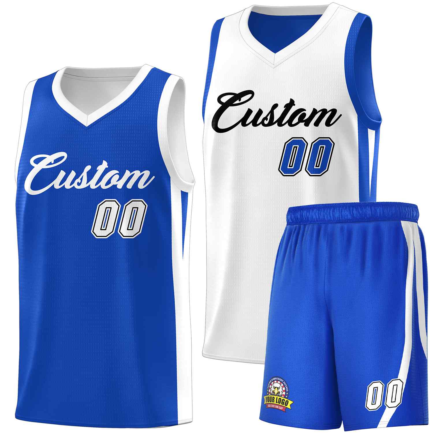 Custom Royal White-Black Double Side Sets Men Basketball Jersey