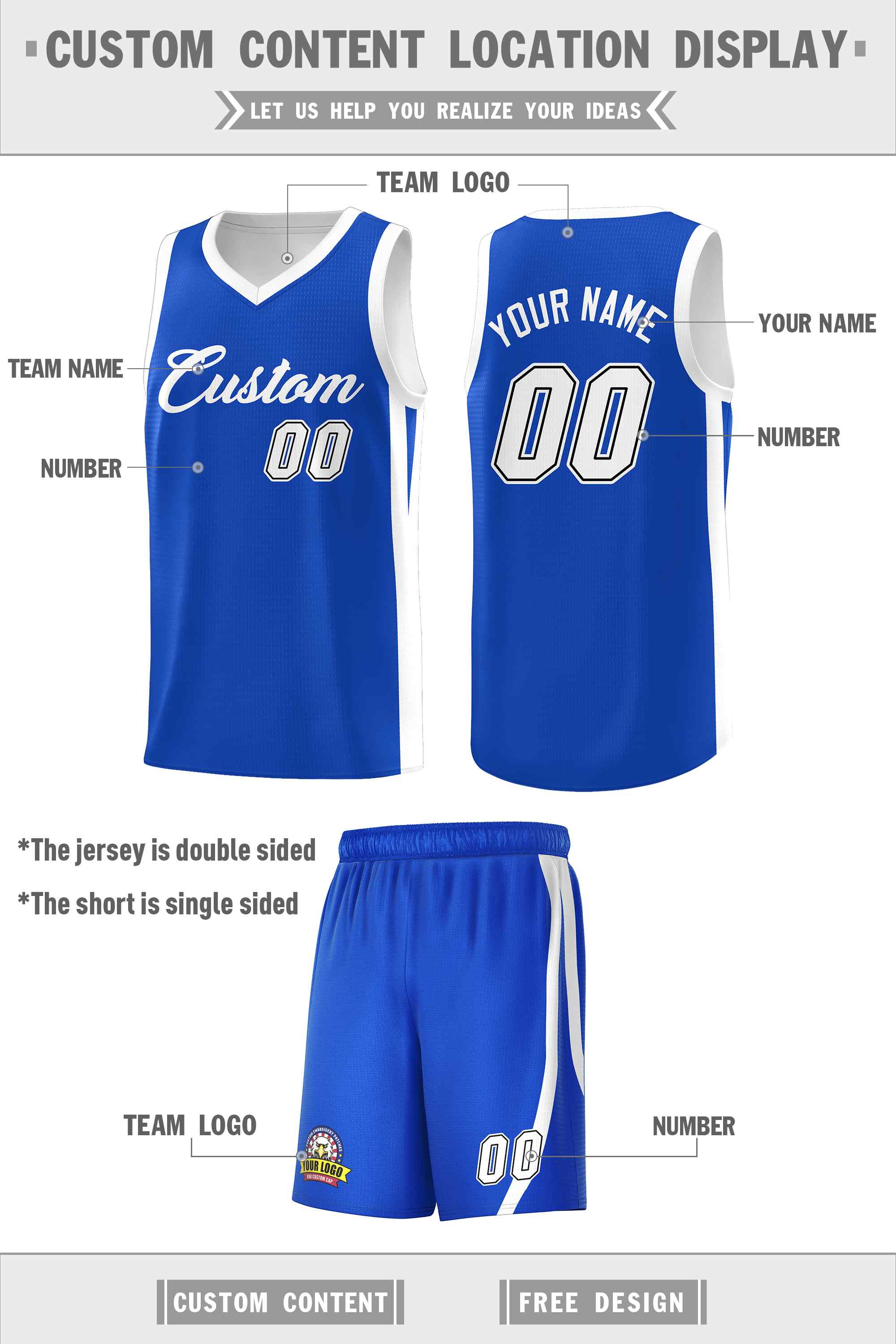 Custom Royal White-Black Double Side Sets Men Basketball Jersey