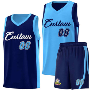 Custom Navy Light Blue Double Side Sets Men Basketball Jersey