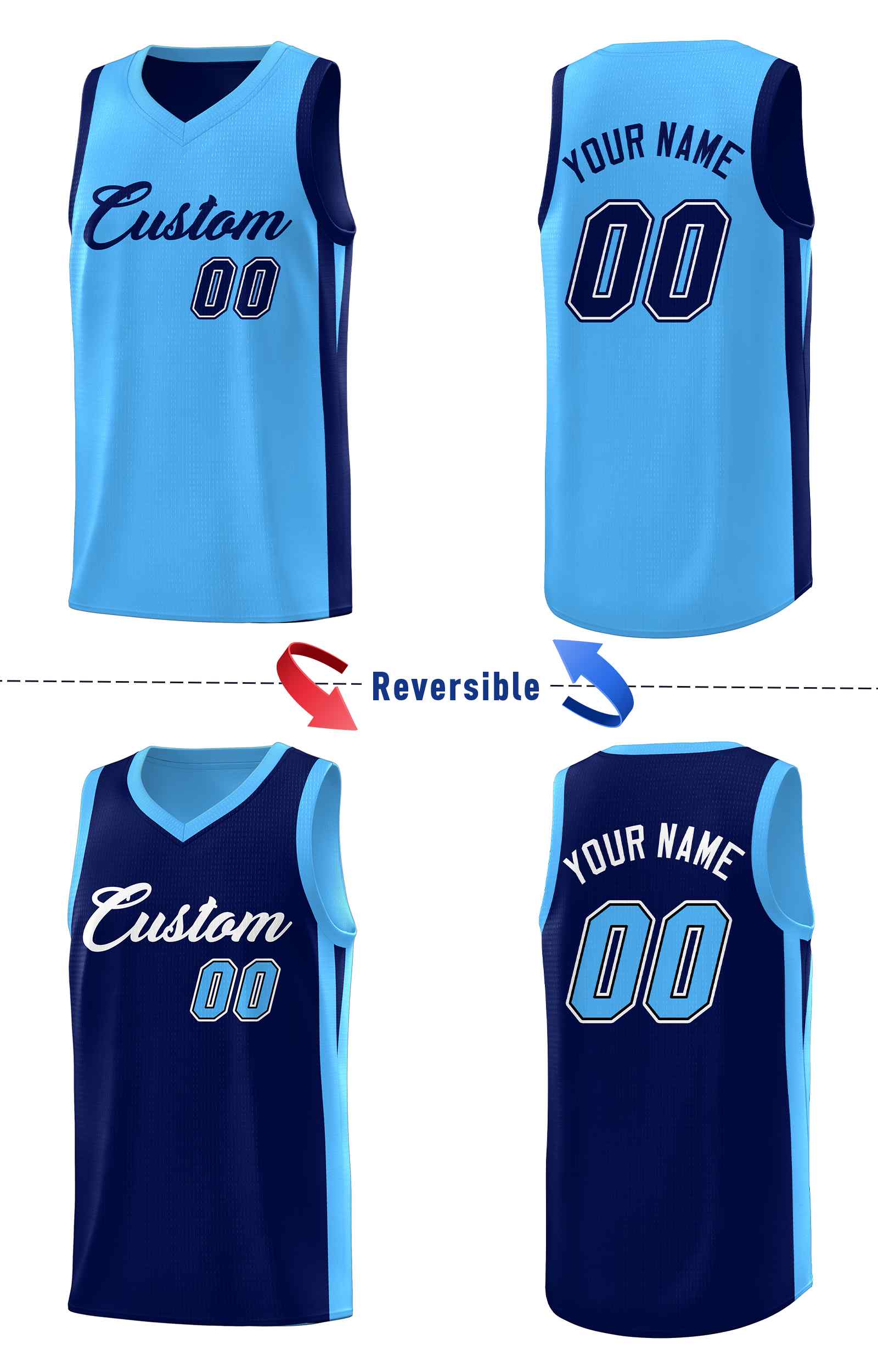 Custom Navy Light Blue Double Side Sets Men Basketball Jersey