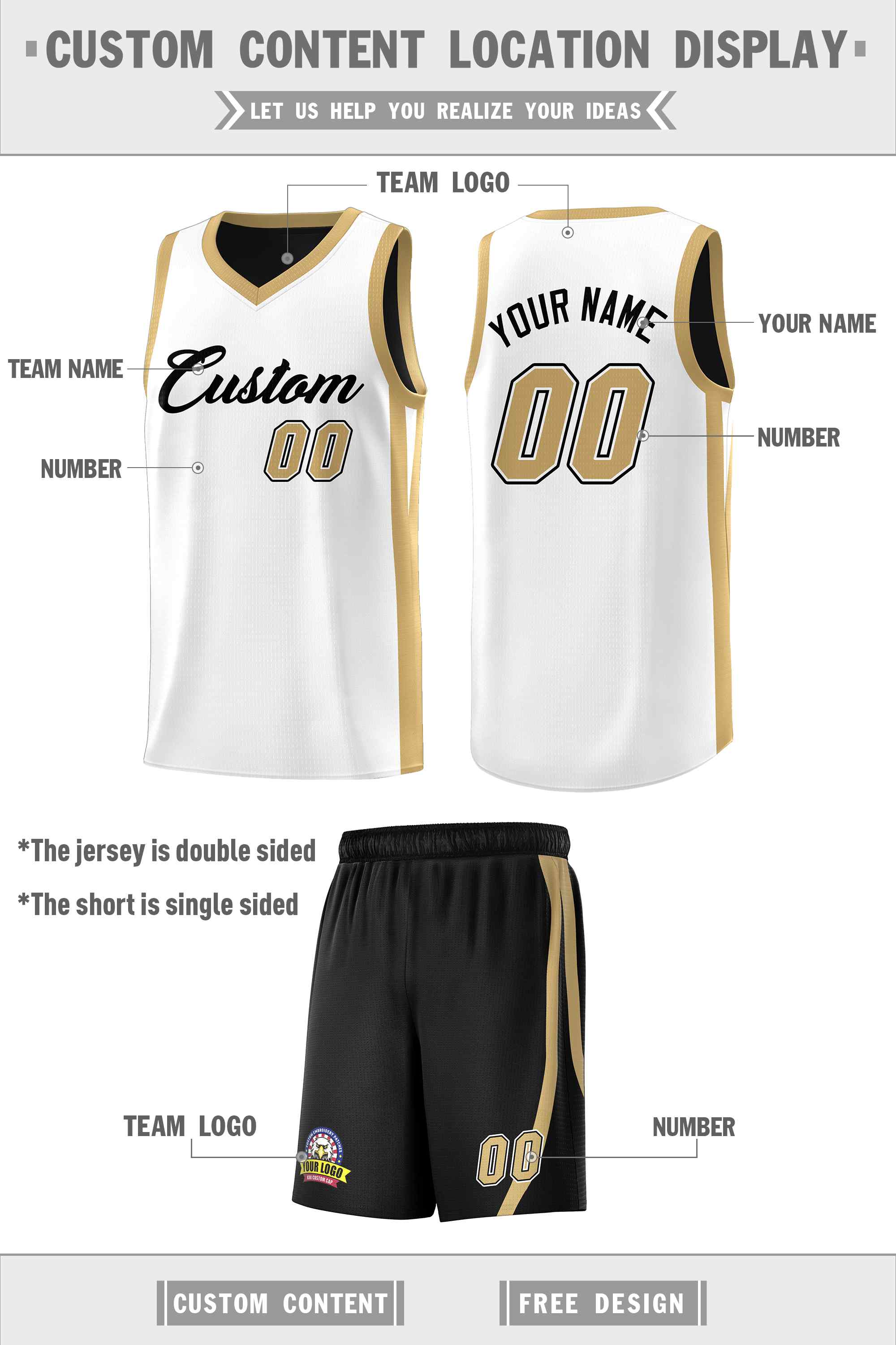 Custom Black White Double Side Sets Men Basketball Jersey