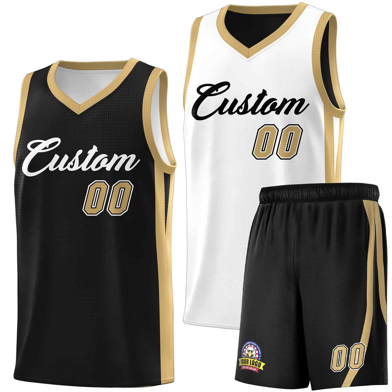 Custom Black White Double Side Sets Men Basketball Jersey