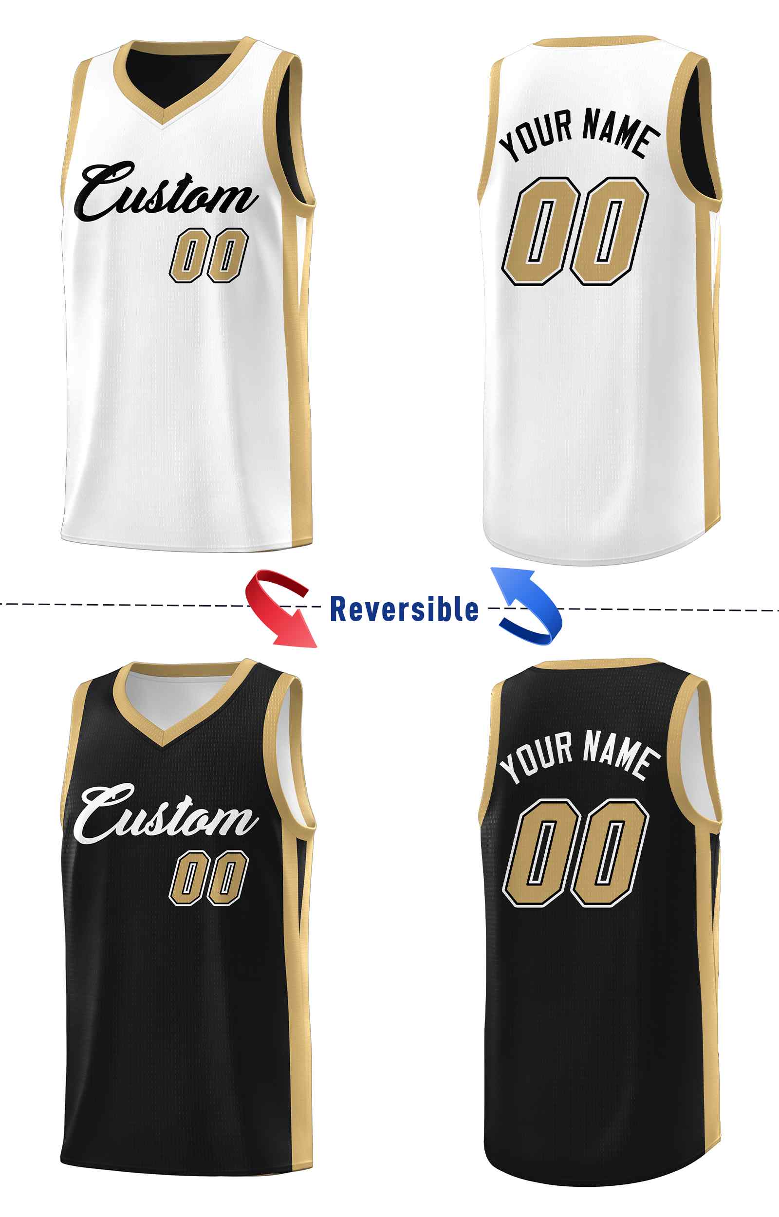 Custom Black White Double Side Sets Men Basketball Jersey