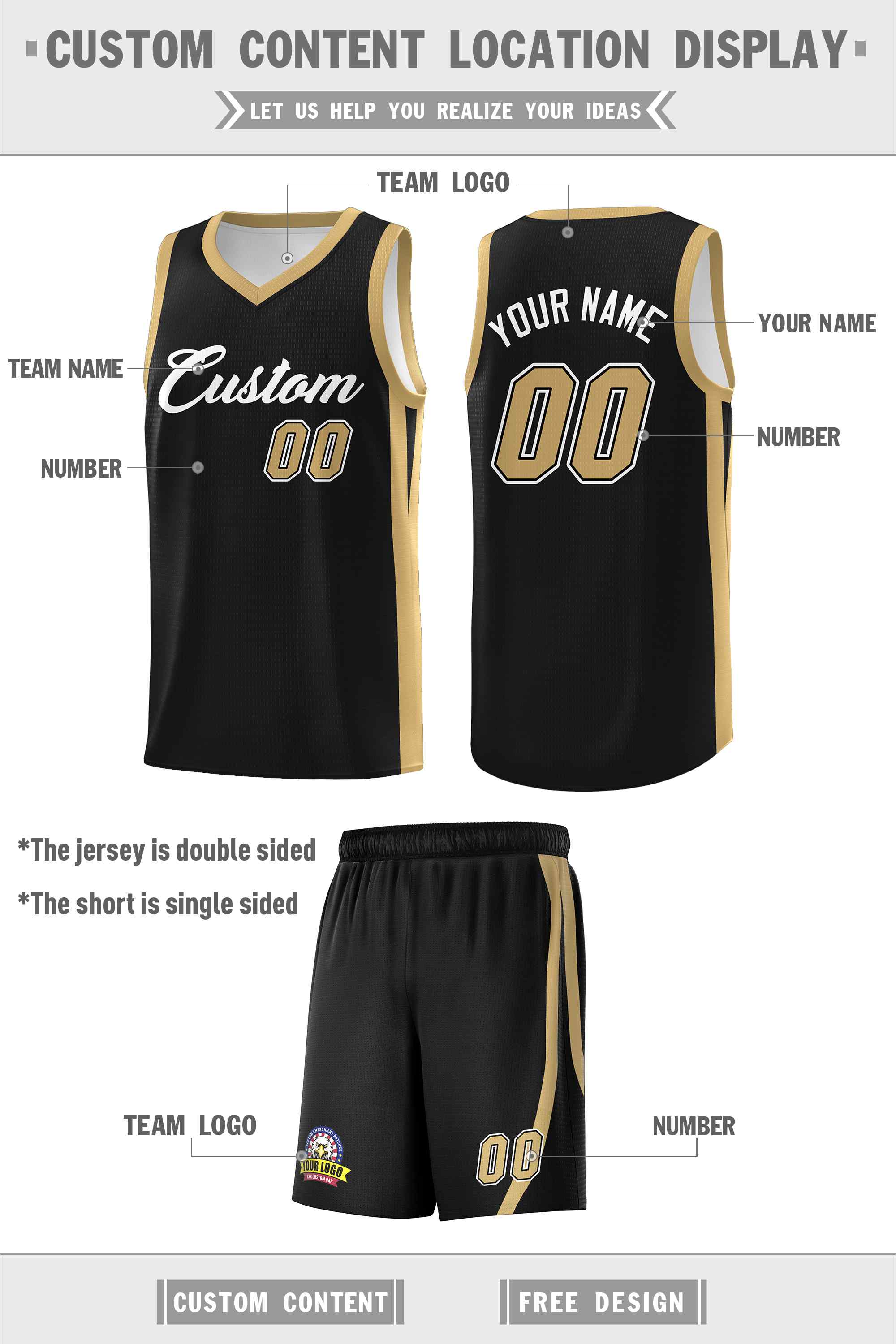 Custom Black White Double Side Sets Men Basketball Jersey