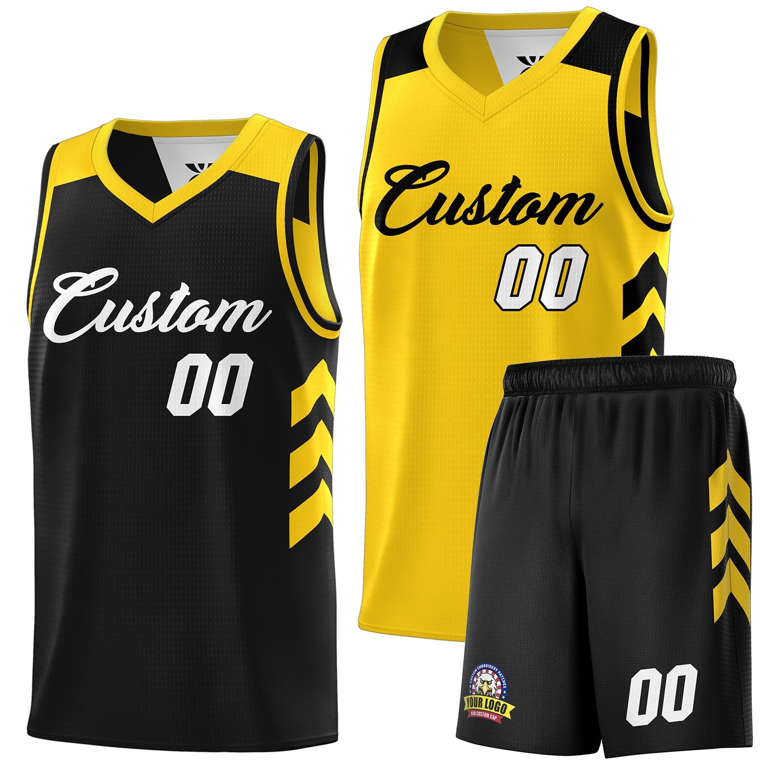 Custom Black Yellow Double Side Sets Men Basketball Jersey