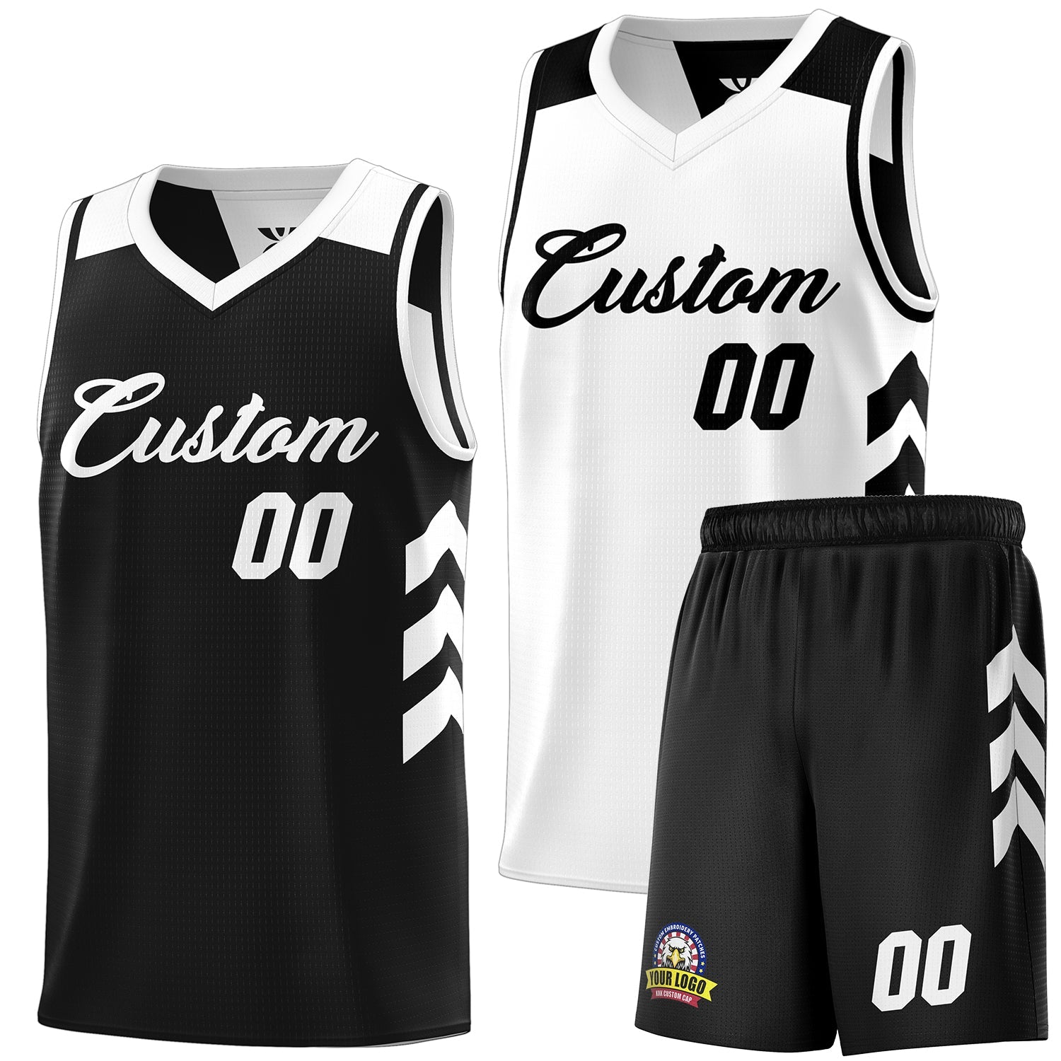 Custom Black White Double Side Sets Men Basketball Jersey