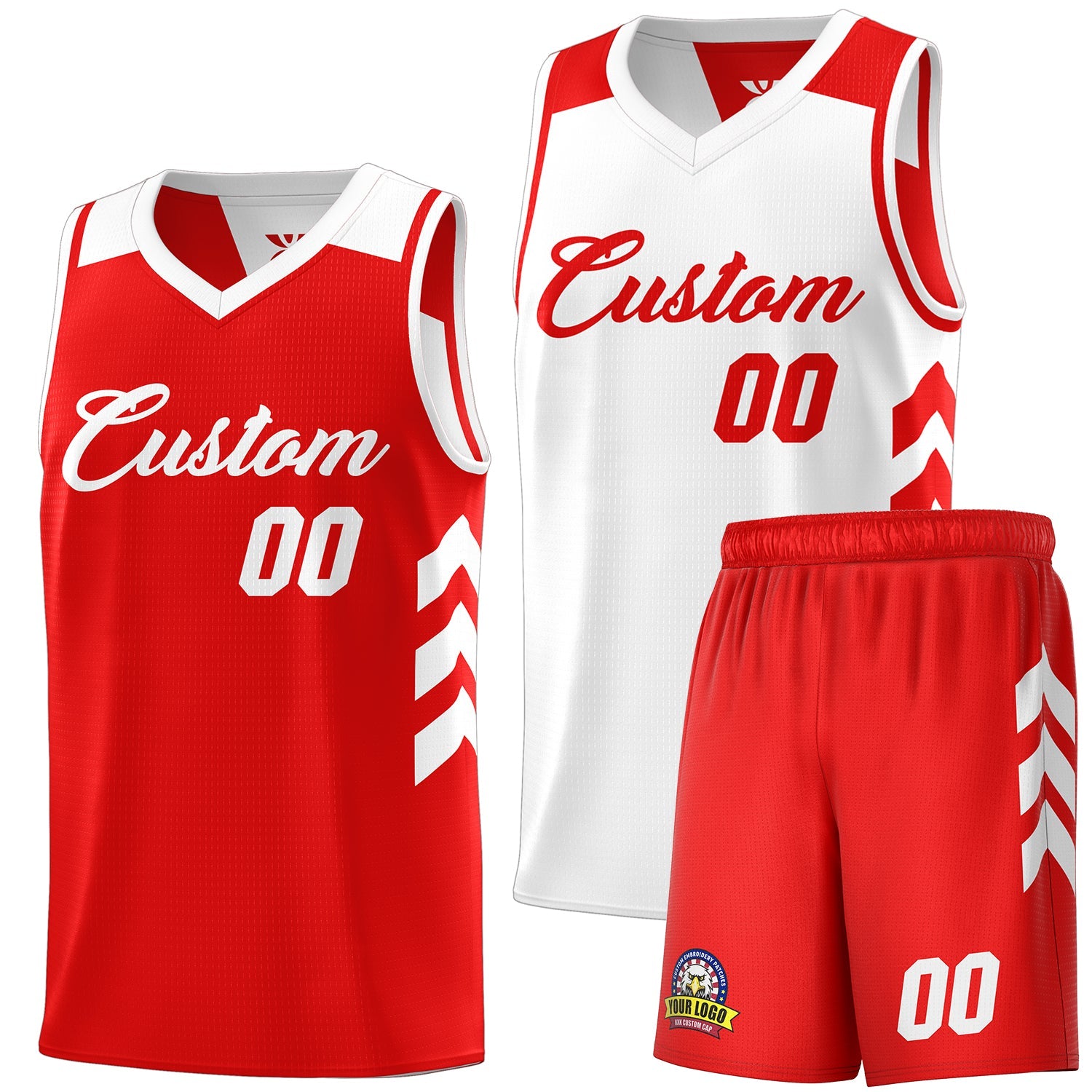 Maillot de basket-ball personnalisé pour hommes, ensemble Double face blanc et rouge