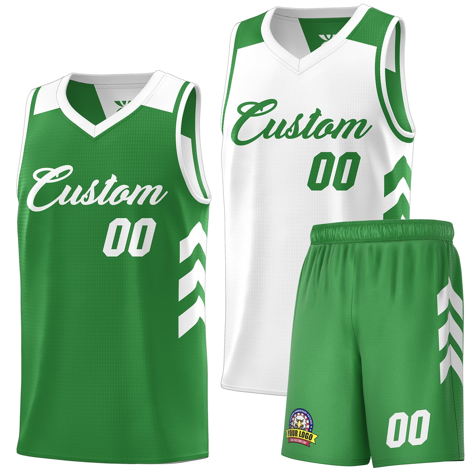 Custom White Green Double Side Sets Men Basketball Jersey