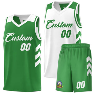 Maillot de basket-ball personnalisé pour hommes, ensemble Double face blanc et vert