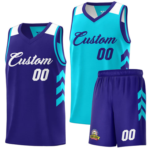 Custom Purple Aqua Double Side Sets Personalized Basketball Jersey