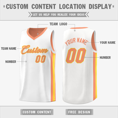 Custom White OrangeDouble Side Tops Basketball Jersey