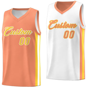 Custom White Orange Double Side Tops Basketball Jersey