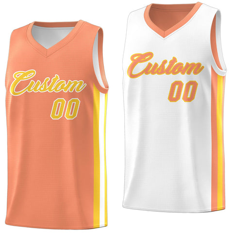 Custom White OrangeDouble Side Tops Basketball Jersey