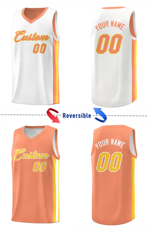 Custom White Orange Double Side Tops Basketball Jersey