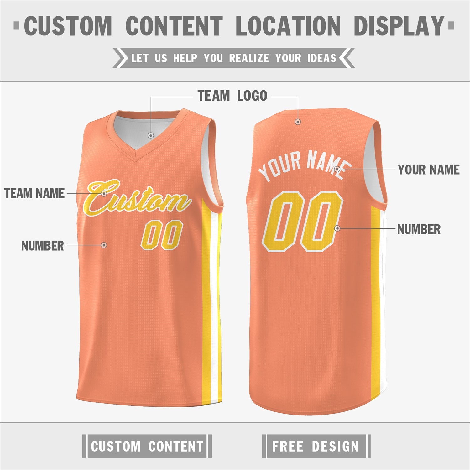 Custom White OrangeDouble Side Tops Basketball Jersey