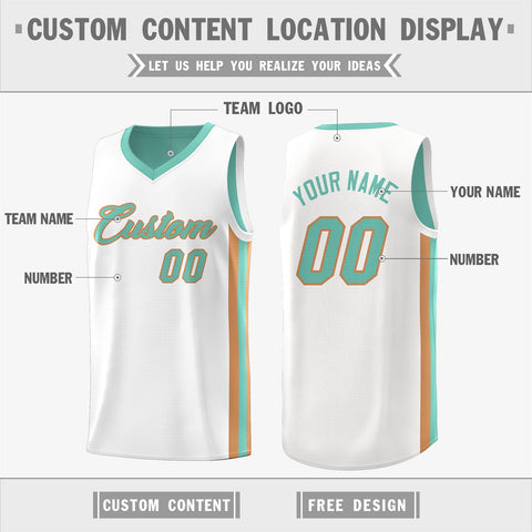 Custom Light Green White Double Side Tops Basketball Jersey