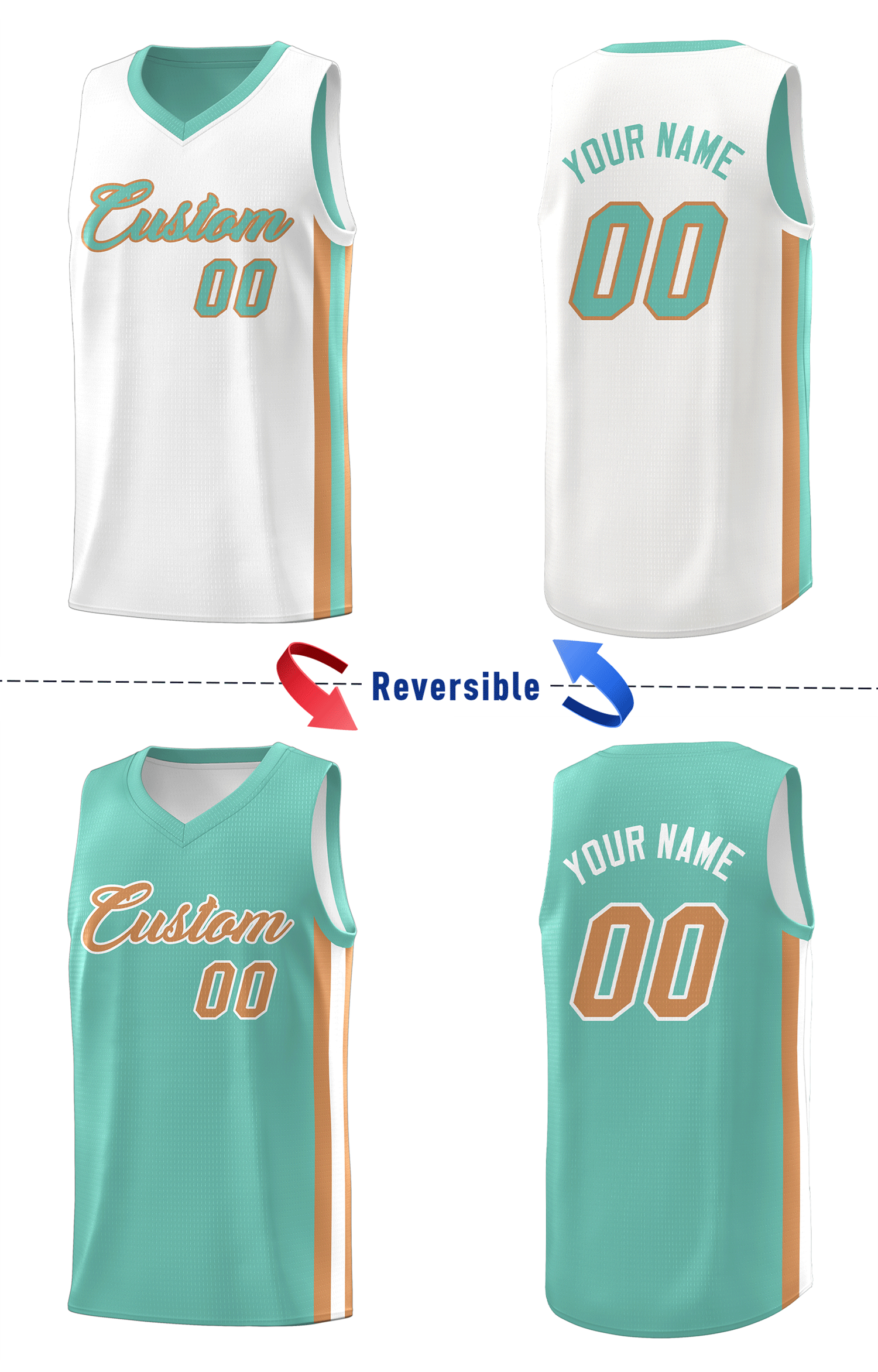 Custom Light Green White Double Side Tops Basketball Jersey