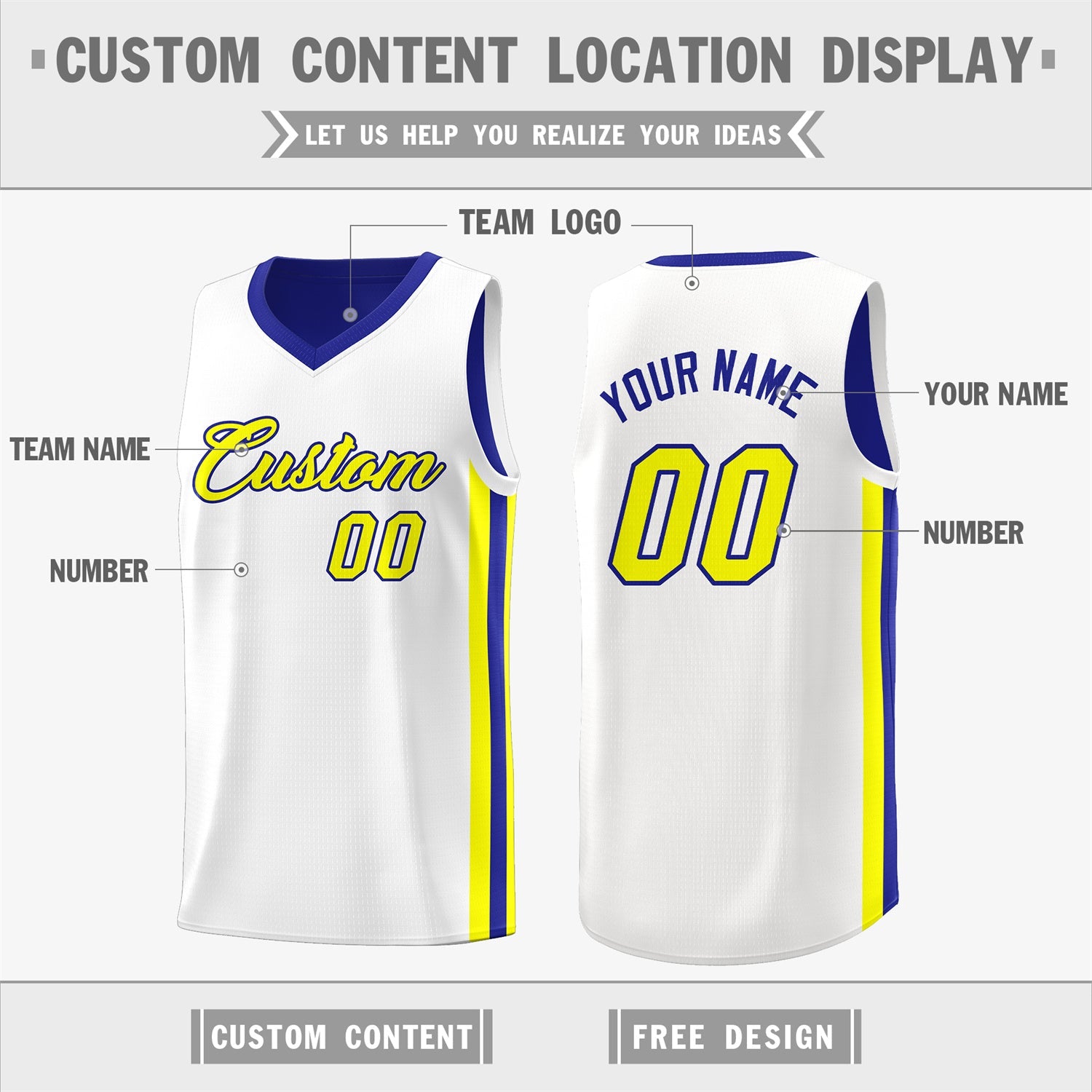 Custom Royal White Double Side Tops Basketball Jersey