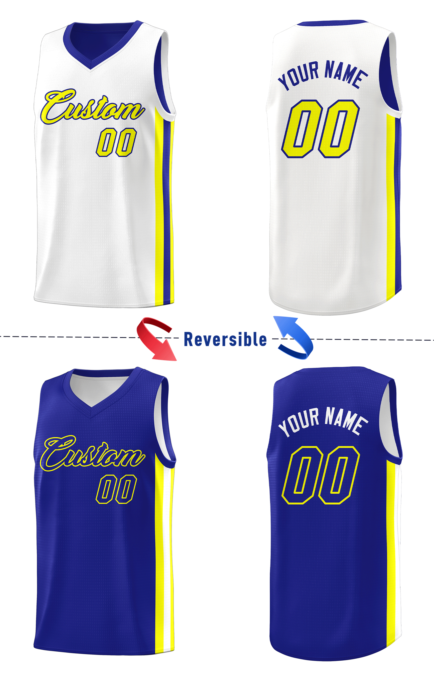 Custom Royal White Double Side Tops Basketball Jersey