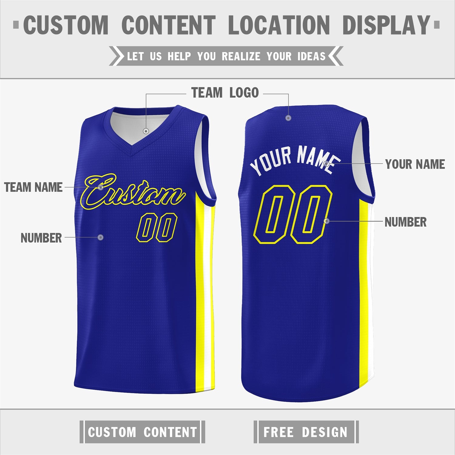 Custom Royal White Double Side Tops Basketball Jersey